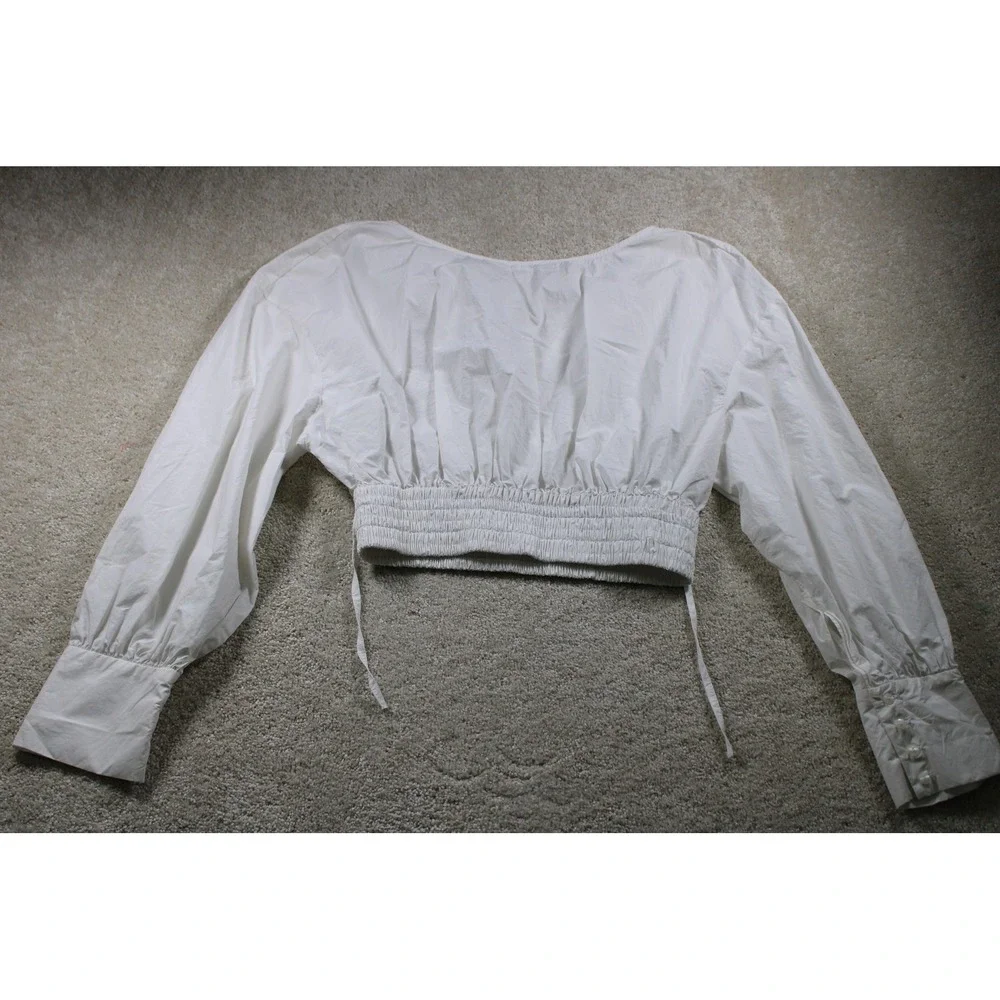 Zara Trafaluc Collection‎ Womens M White Lace Up Smocked Cotton Top Peasant Boho